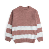 Textured Knit Sweater With White Strips