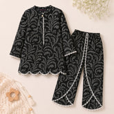 GIRLS BLACK BOTANICAL LAWN CO-ORD SET