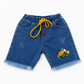 Light Blue Denim Shorts with Cute Bee Embroidery
