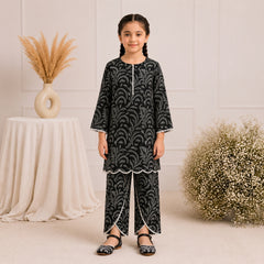 GIRLS BLACK BOTANICAL LAWN CO-ORD SET