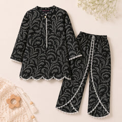 GIRLS BLACK BOTANICAL LAWN CO-ORD SET