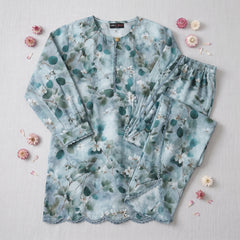 GIRLS AQUA FLORAL LAWN CO-ORD SET