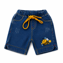 Light Blue Denim Shorts with Cute Bee Embroidery