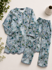 GIRLS AQUA FLORAL LAWN CO-ORD SET