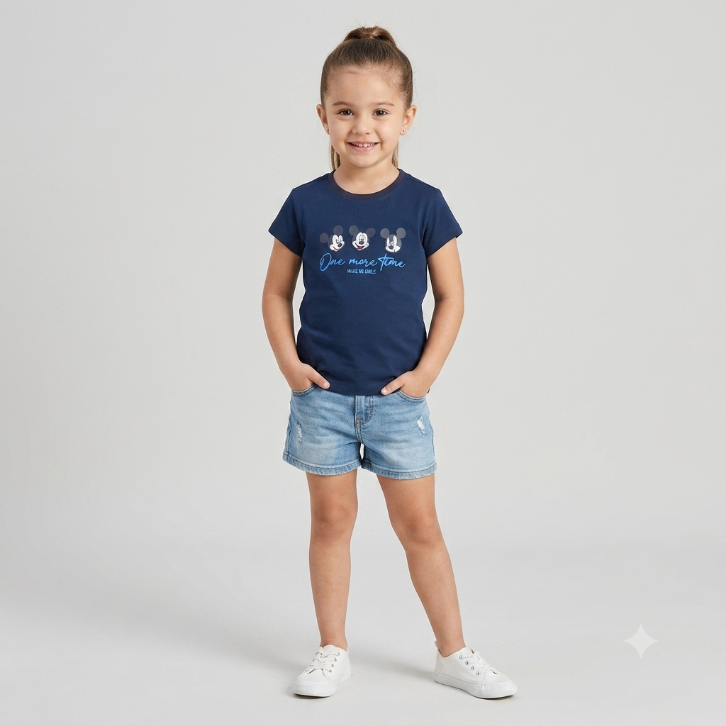 GIRLS NAVY BLUE MICKEY MOUSE GRAPHIC T-SHIRT