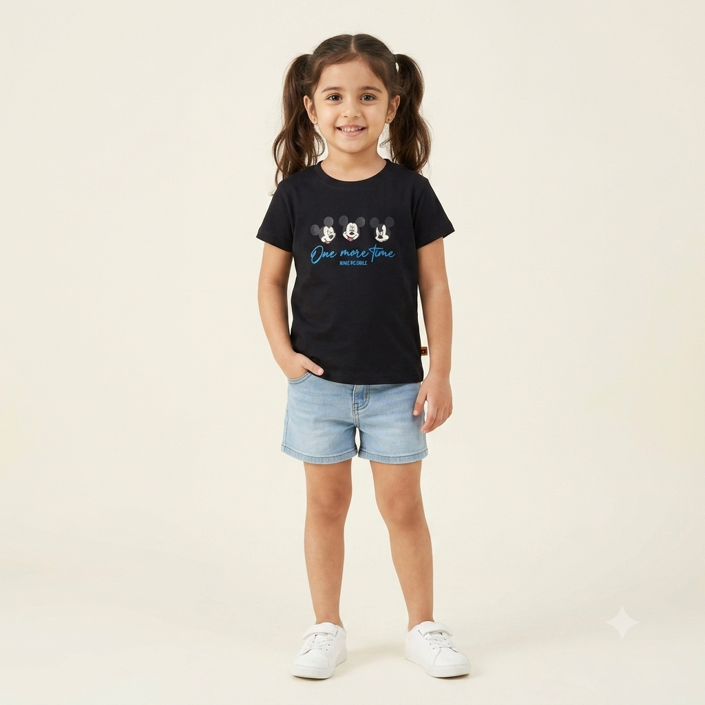 GIRLS MID BLACK MICKEY MOUSE GRAPHIC T-SHIRT