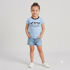 GIRLS MID BLUE MICKEY MOUSE GRAPHIC T-SHIRT