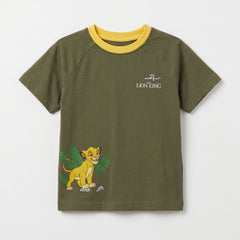 BOYS OLIVE GREEN LION CUB GRAPHIC T-SHIRT