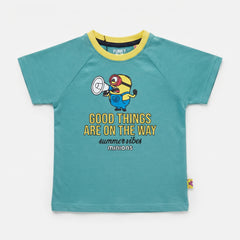 BOYS AQUA BLUE MINIONS GRAPHIC T-SHIRT