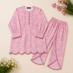 GIRLS PINK FLORAL LAWN CO-ORD SET